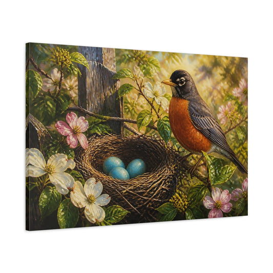 Main Mockup. Morning Robin Nest shown as canvas print