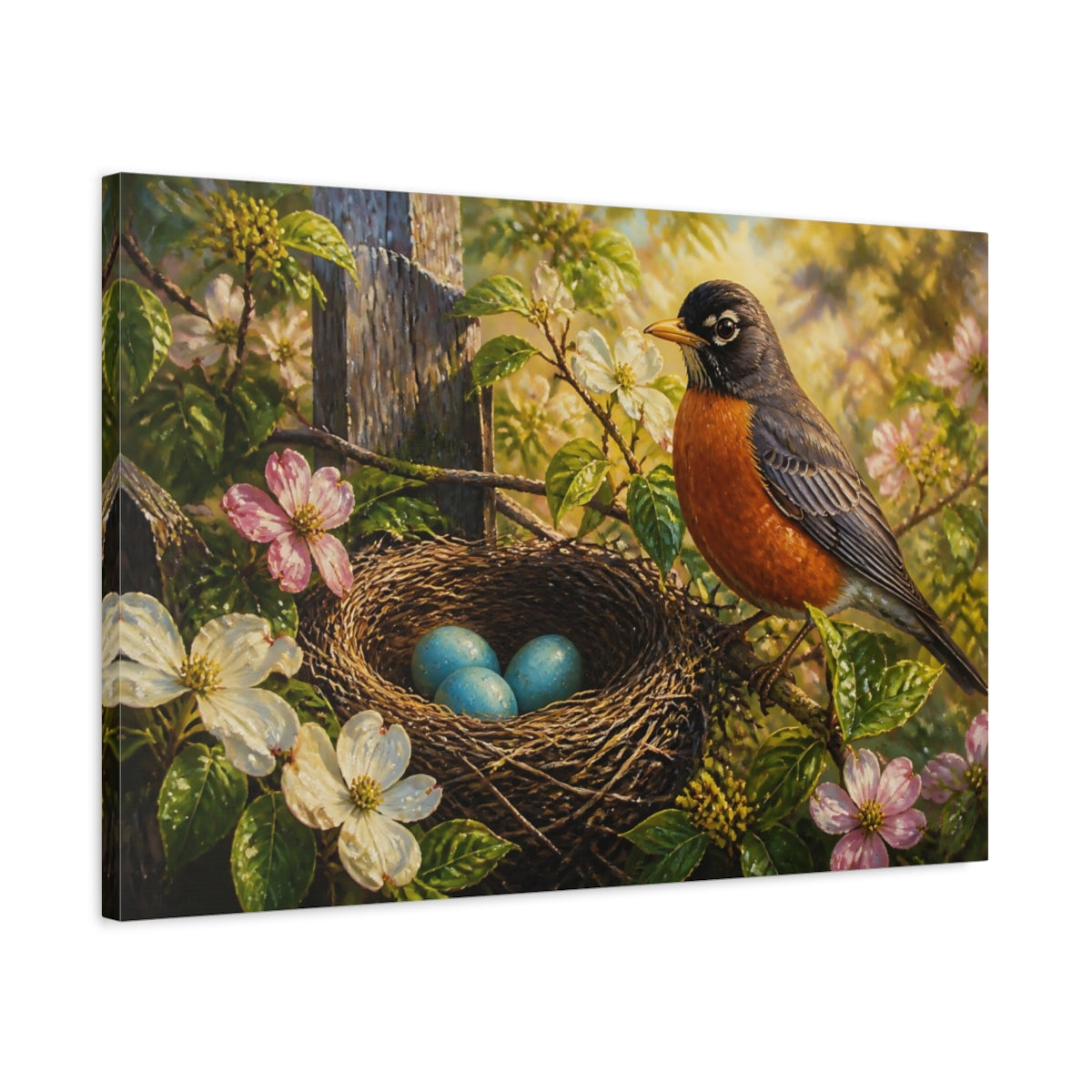 Side Mockup 2. Morning Robin Nest shown as canvas print