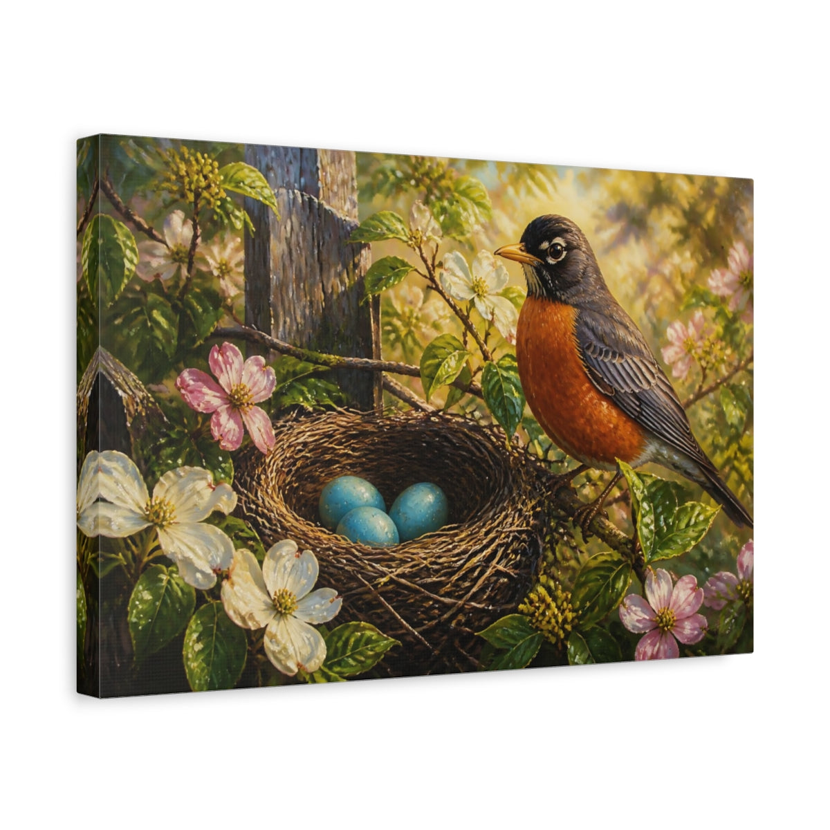 Side Mockup 4. Morning Robin Nest shown as canvas print