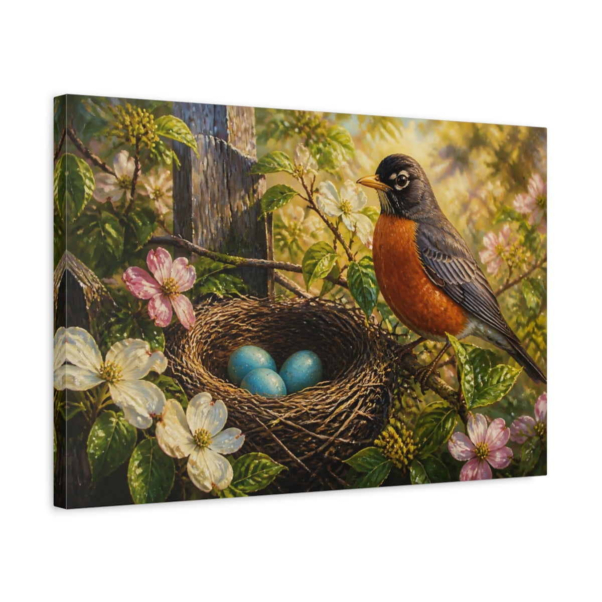 Side Mockup 3. Morning Robin Nest shown as canvas print