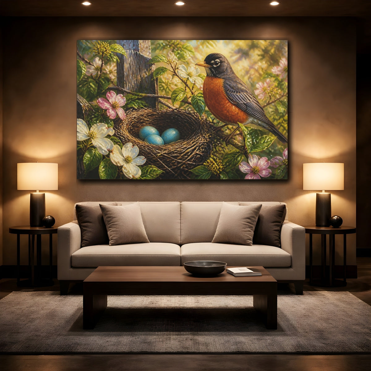 Mockup 2. Morning Robin Nest shown as canvas print