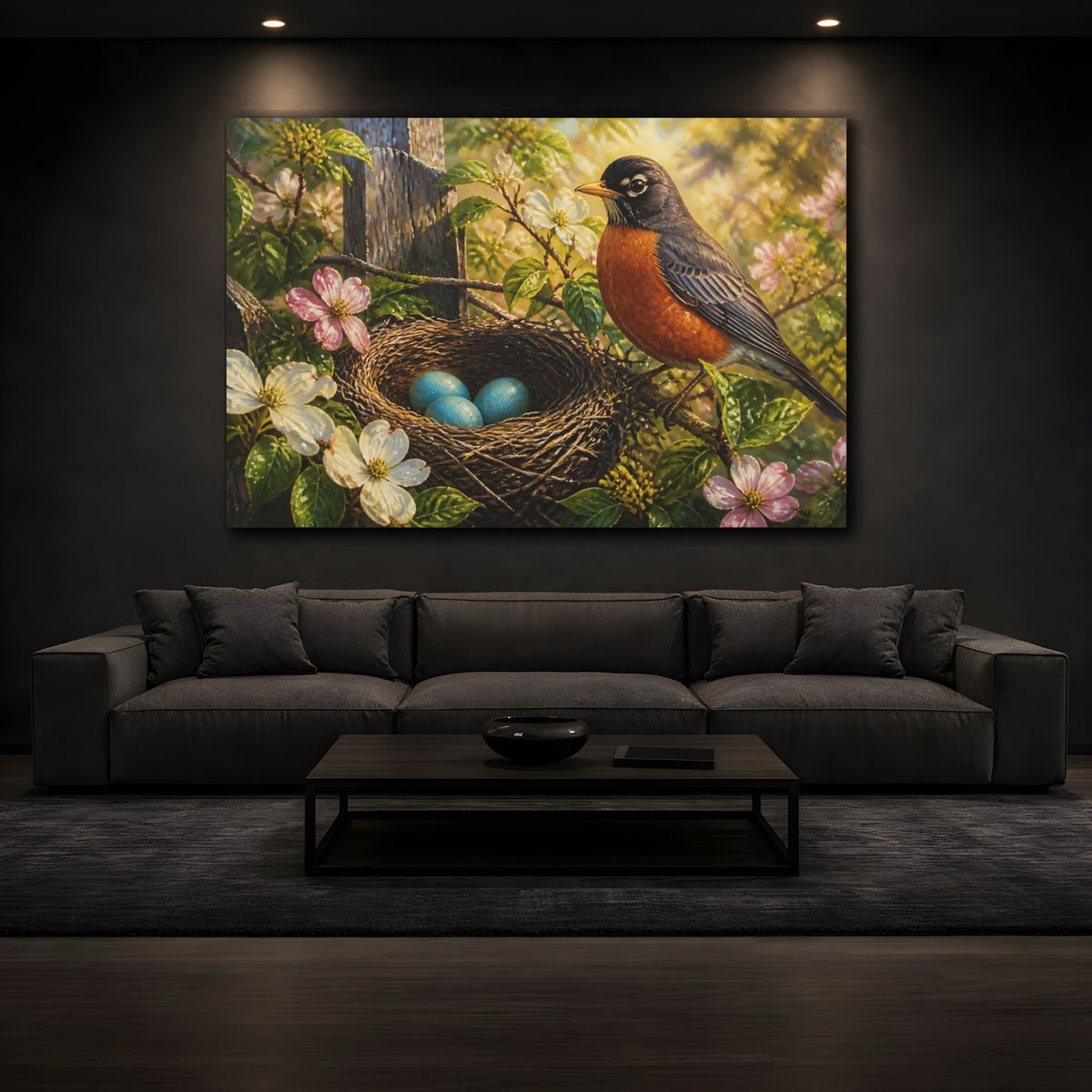 Mockup 3. Morning Robin Nest shown as canvas print
