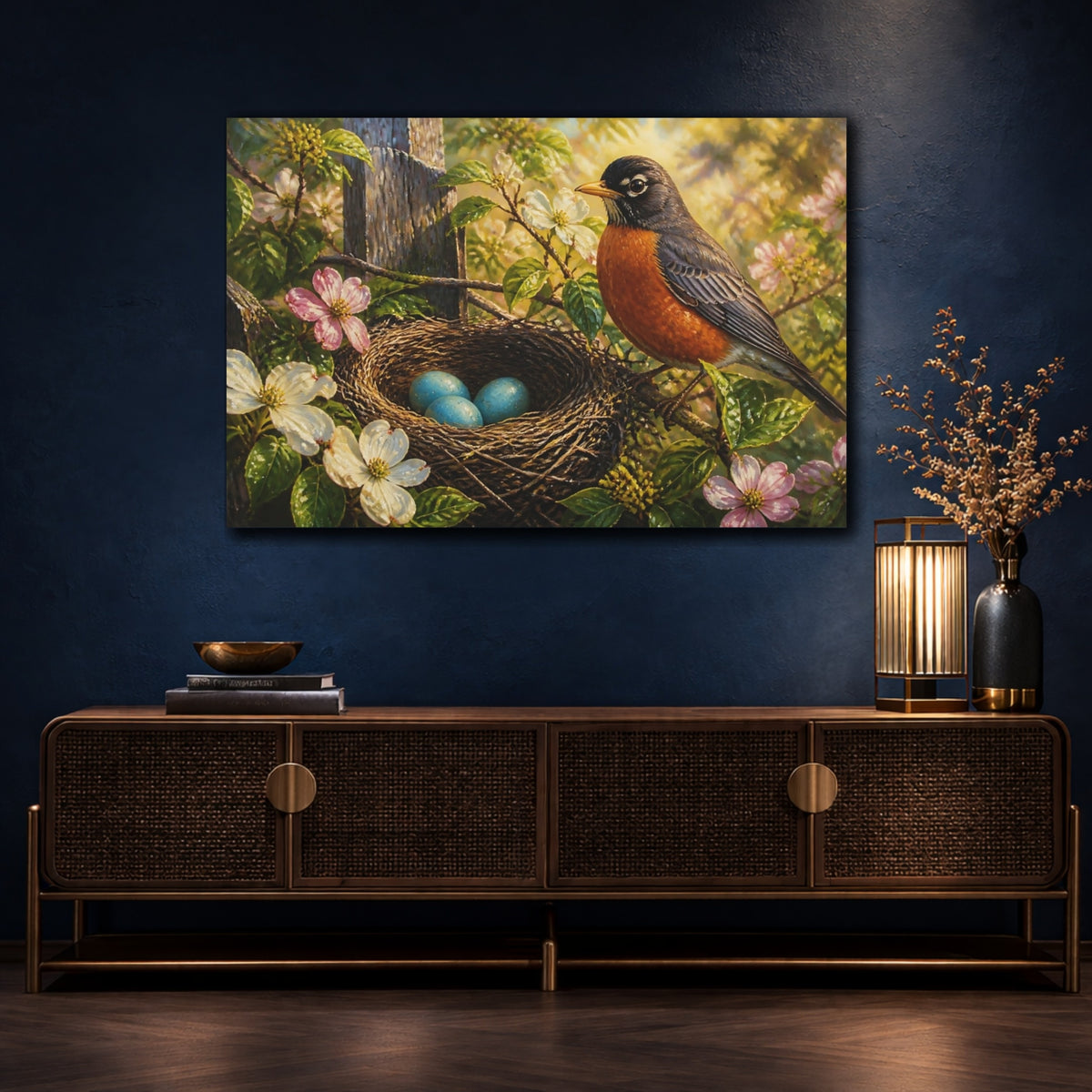 Mockup 4. Morning Robin Nest shown as canvas print