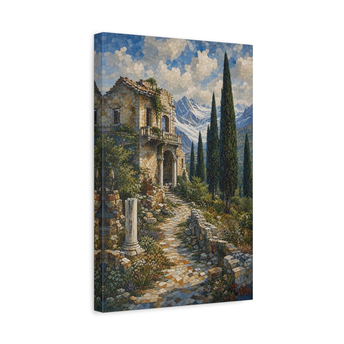 Mosaic Textured Scenic Painting Crumbling Villa Canvas Wall Art Print – Living Room Decor, Above Fireplace - YesArtYes