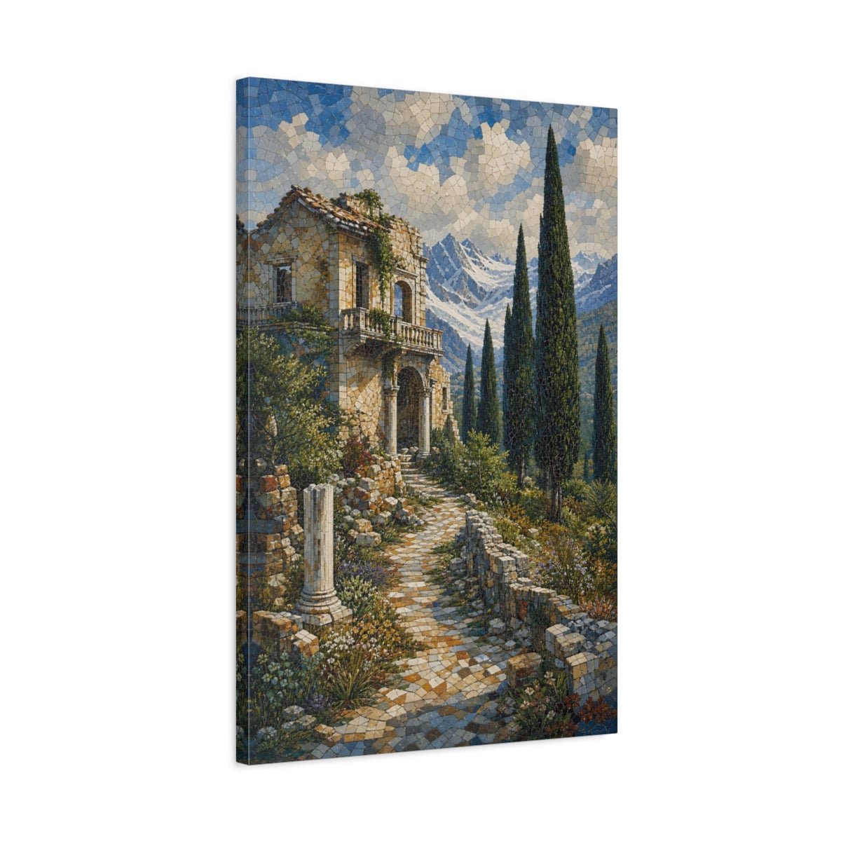 Mosaic Textured Scenic Painting Crumbling Villa Canvas Wall Art Print – Living Room Decor, Above Fireplace - YesArtYes