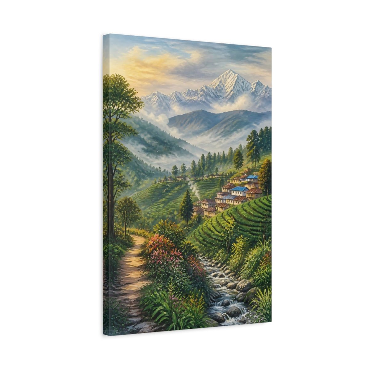 Mosaic Textured Scenic Painting Misty Tea Canvas Wall Art Print – Living Room Decor, Above Fireplace - YesArtYes