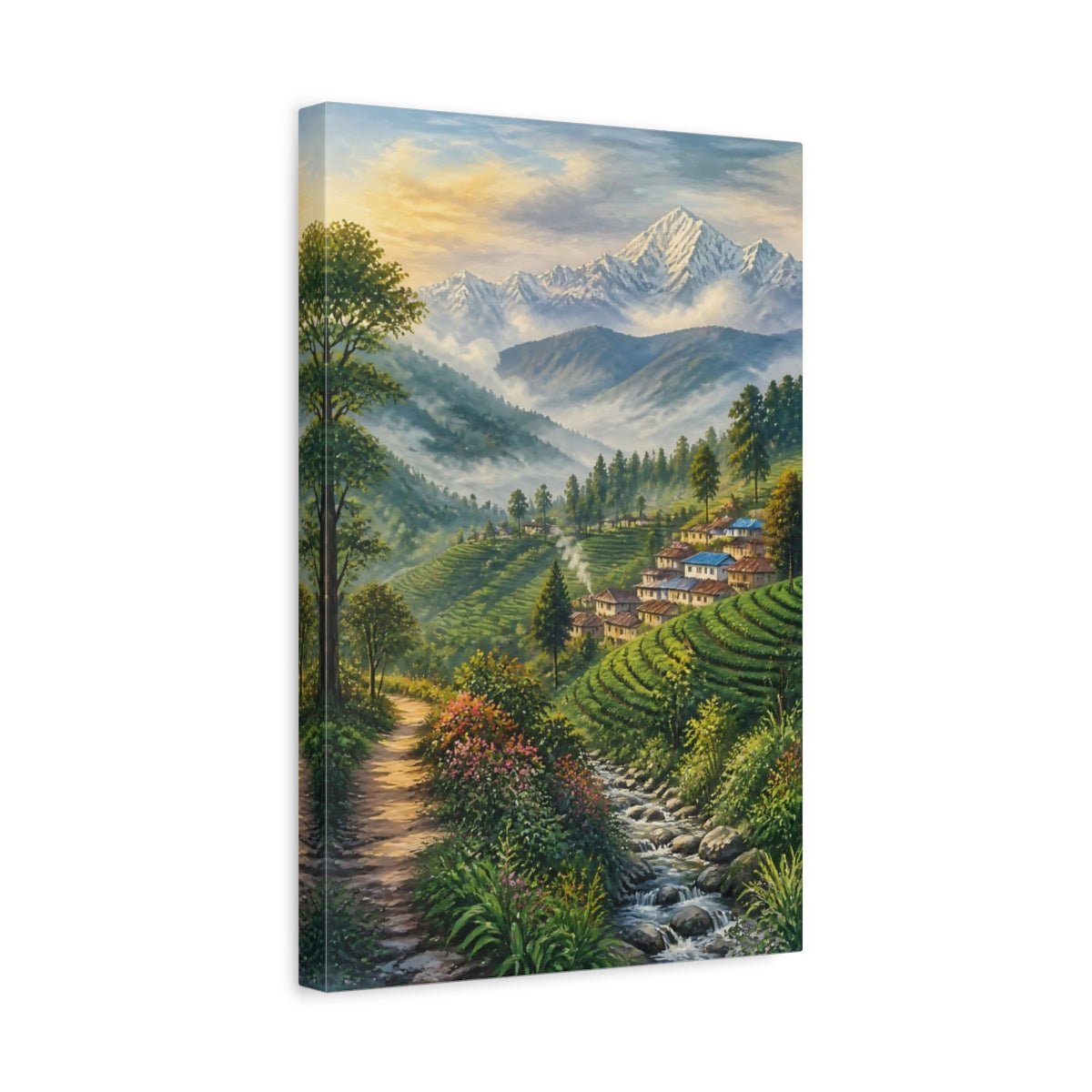 Mosaic Textured Scenic Painting Misty Tea Canvas Wall Art Print – Living Room Decor, Above Fireplace - YesArtYes