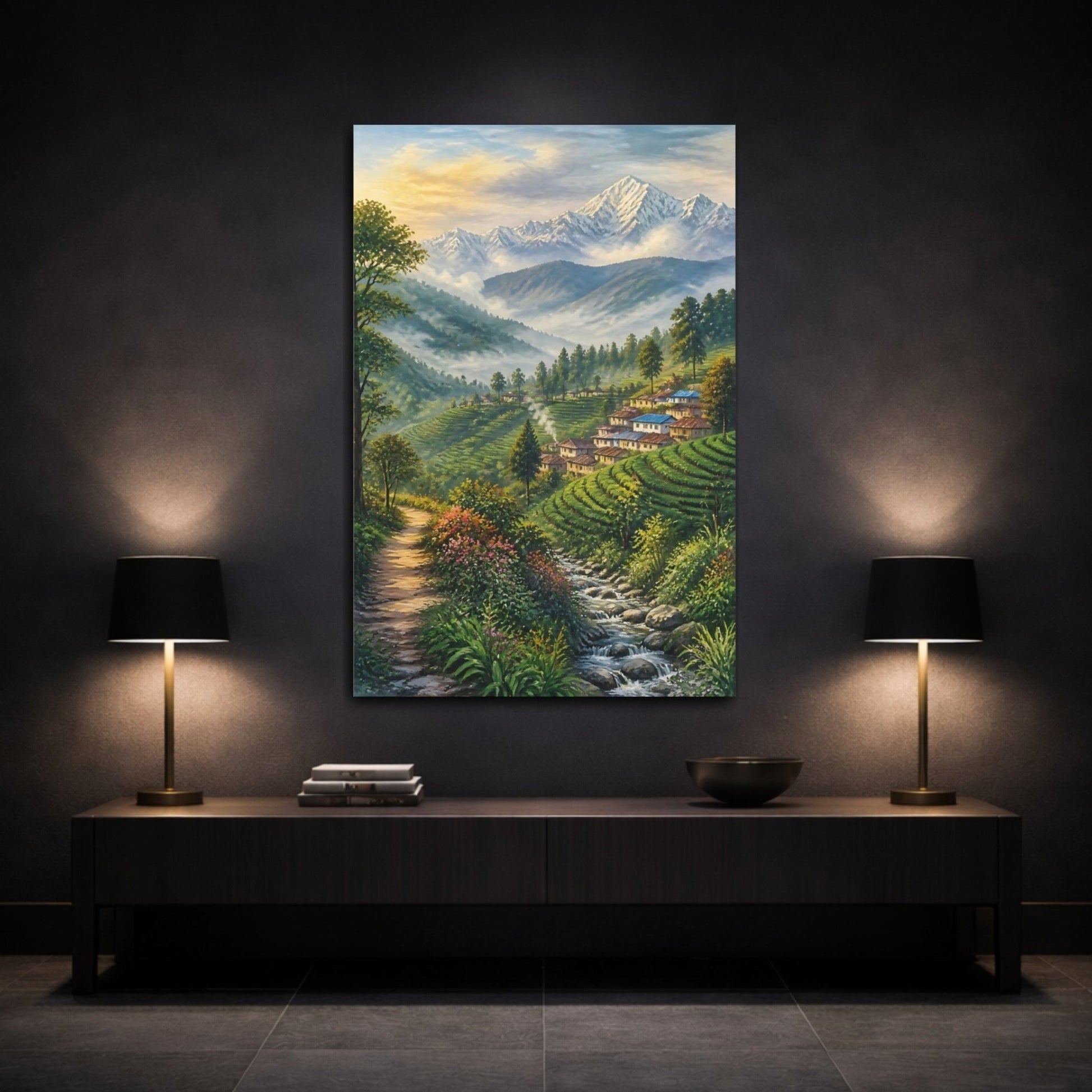 Mosaic Textured Scenic Painting Misty Tea Canvas Wall Art Print – Living Room Decor, Above Fireplace - YesArtYes