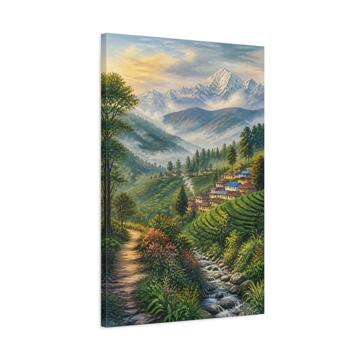 Mosaic Textured Scenic Painting Misty Tea Canvas Wall Art Print – Living Room Decor, Above Fireplace - YesArtYes