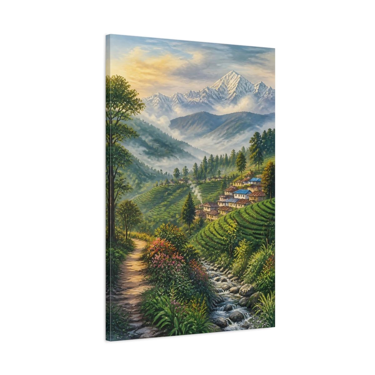 Mosaic Textured Scenic Painting Misty Tea Canvas Wall Art Print – Living Room Decor, Above Fireplace - YesArtYes