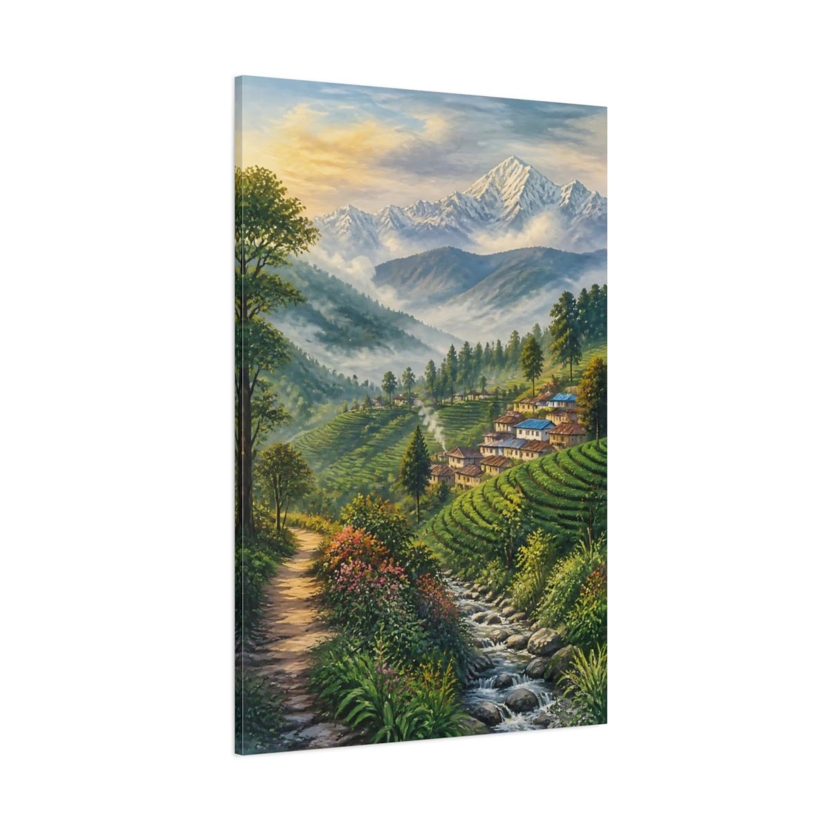 Mosaic Textured Scenic Painting Misty Tea Canvas Wall Art Print – Living Room Decor, Above Fireplace - YesArtYes
