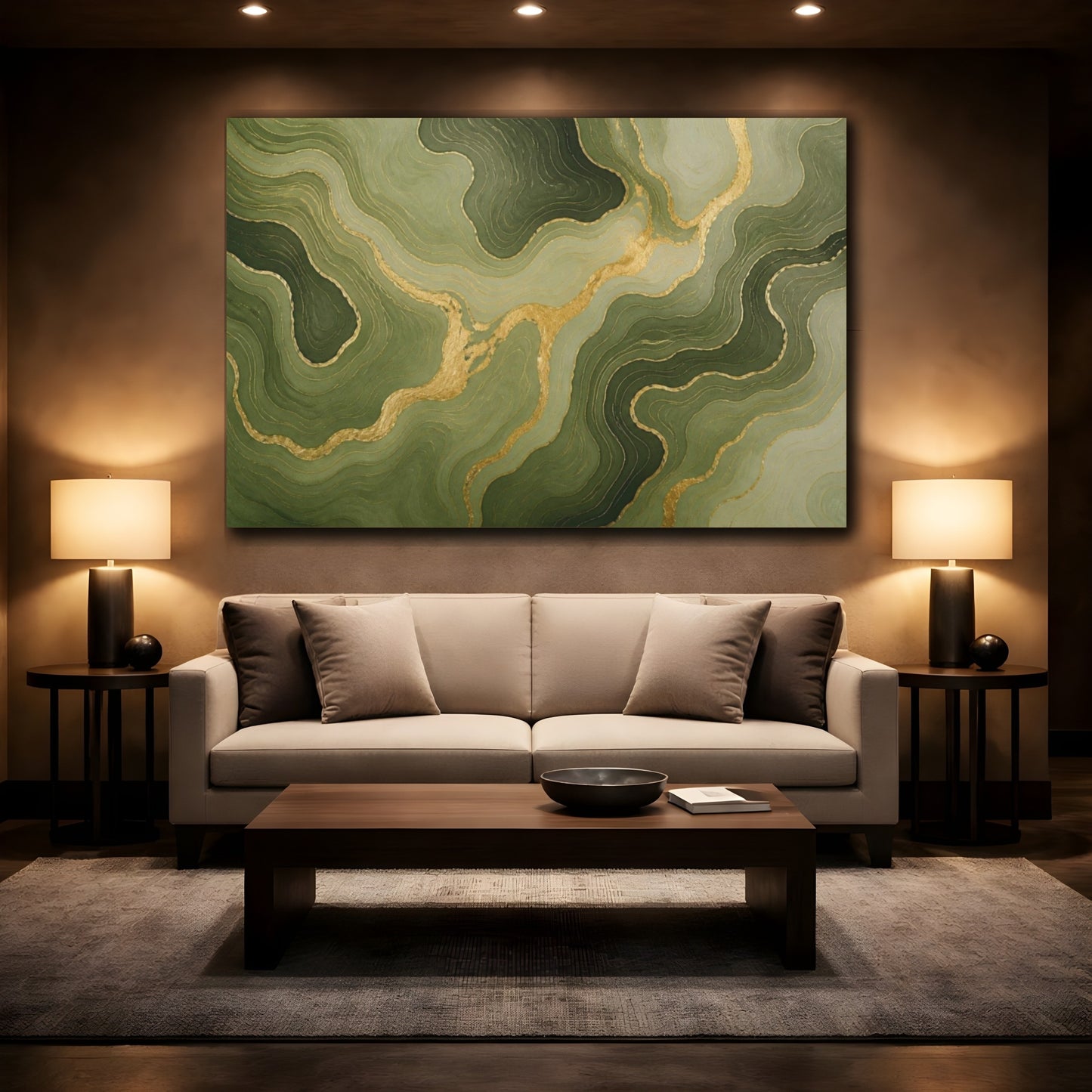 Mockup 2. Moss & Gold Topography shown as canvas print