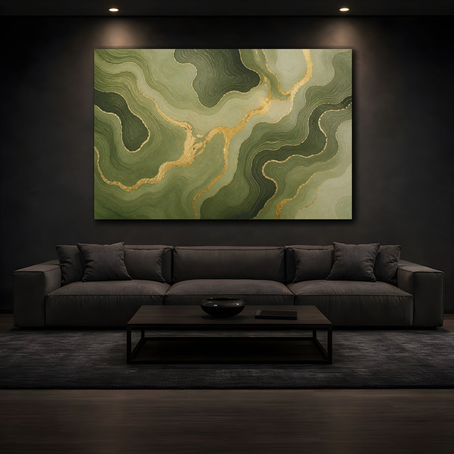 Mockup 3. Moss & Gold Topography shown as canvas print