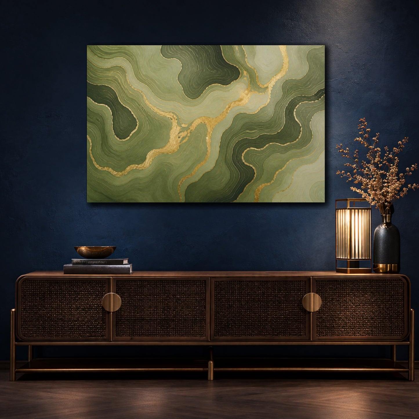 Mockup 4. Moss & Gold Topography shown as canvas print