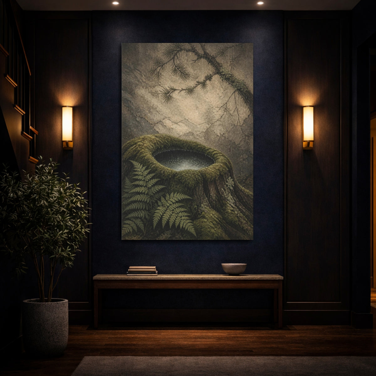 Mockup 4. Moss-Crowned Stump Pool shown as canvas print