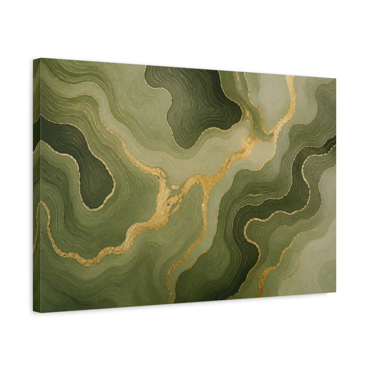 Side Mockup 3. Moss & Gold Topography shown as canvas print