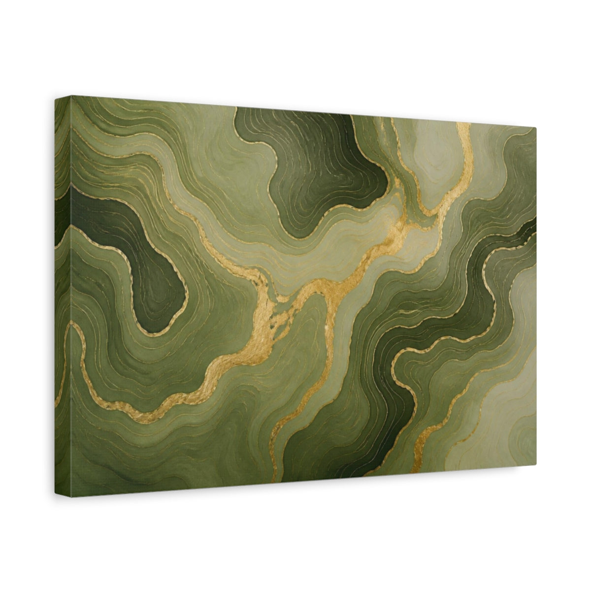 Side Mockup 4. Moss & Gold Topography shown as canvas print