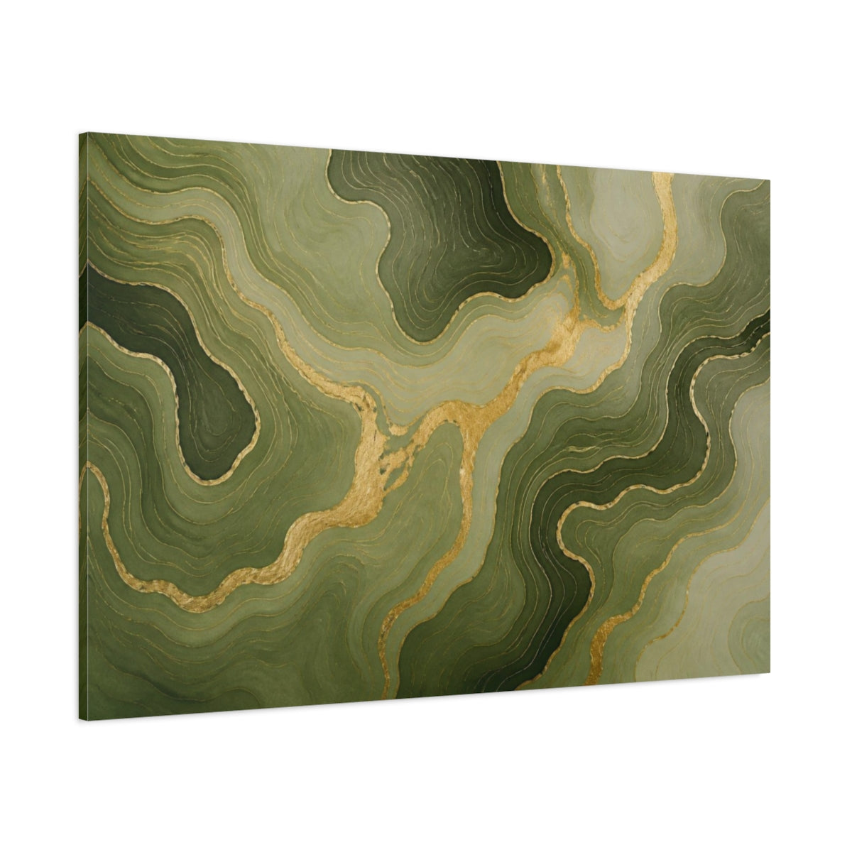 Side Mockup 1. Moss & Gold Topography shown as canvas print