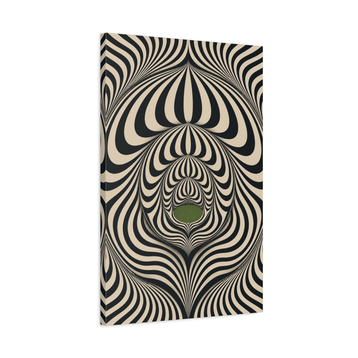 Side Mockup 2. Moss-Green Lake Illusion shown as canvas print
