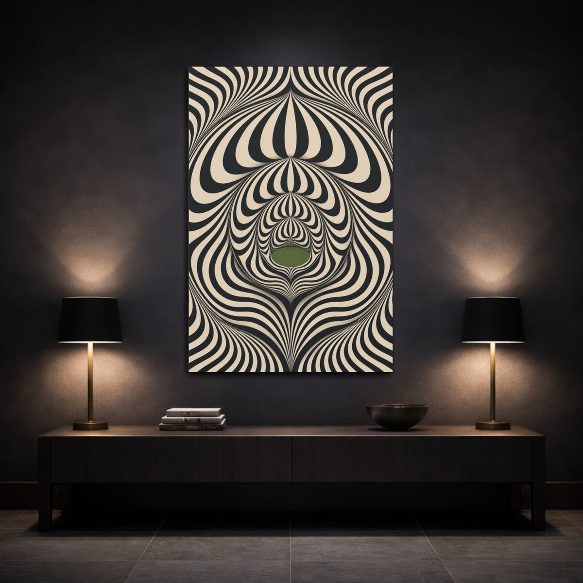 Mockup 3. Moss-Green Lake Illusion shown as canvas print