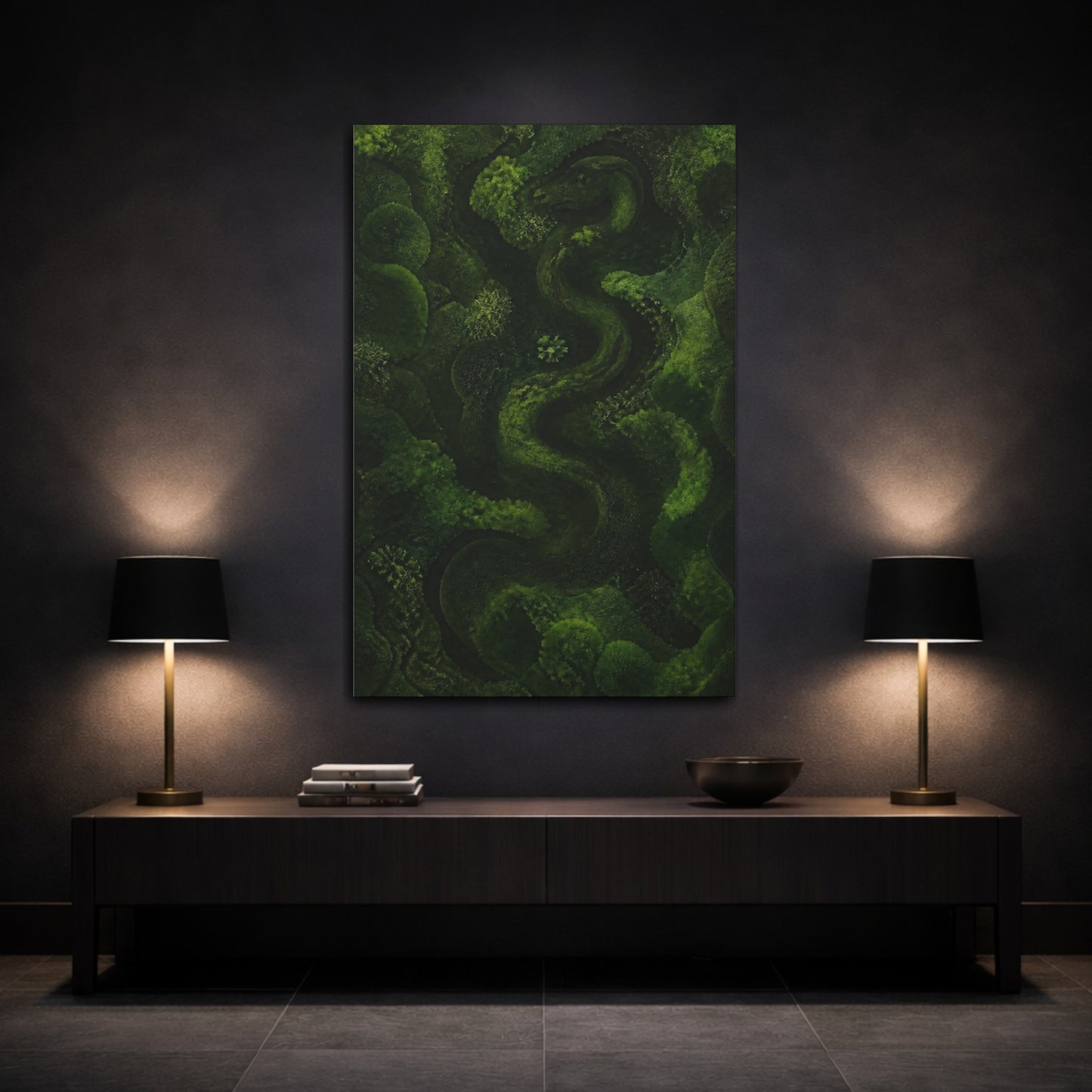 Mockup 3. Moss Serpent shown as canvas print