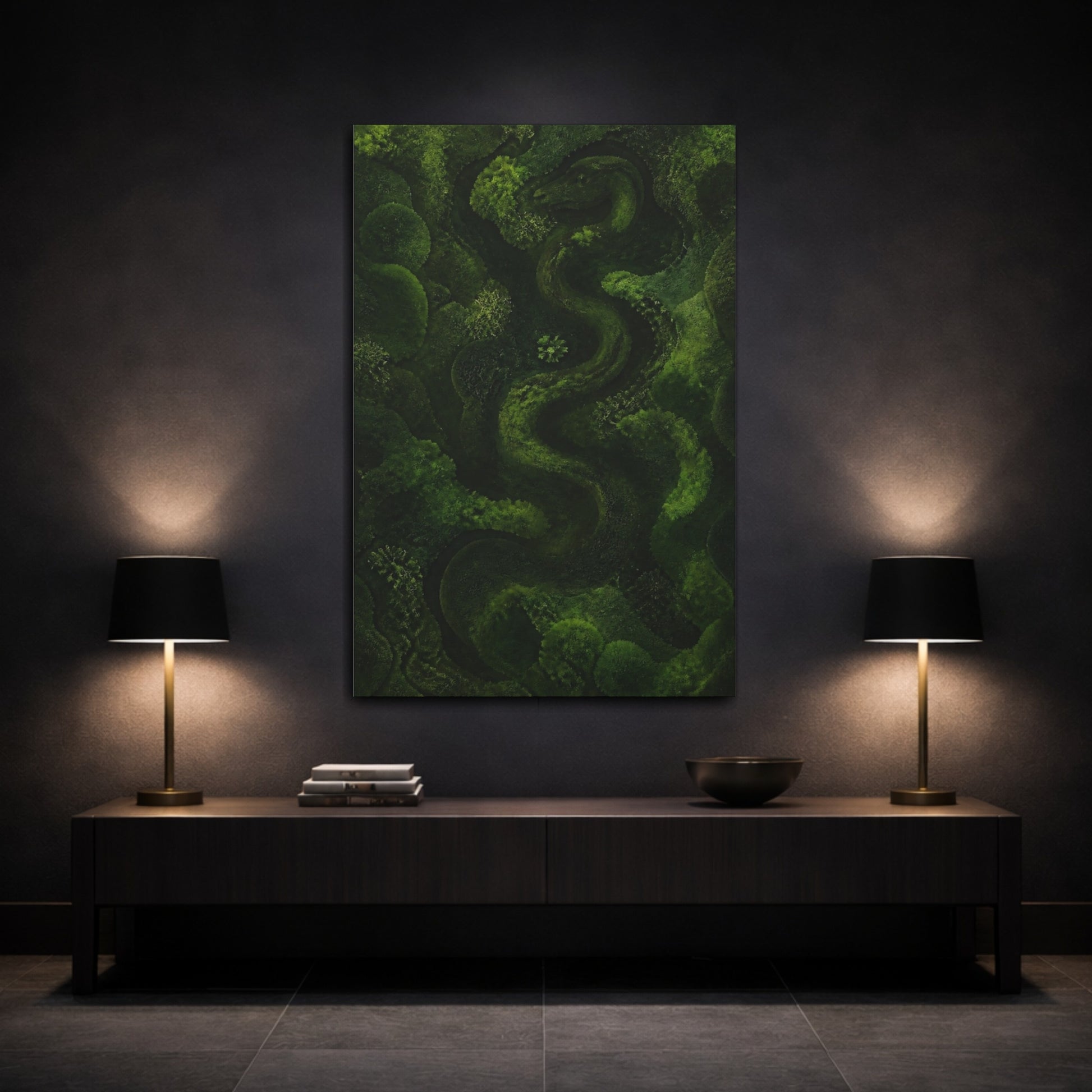 Mockup 3. Moss Serpent shown as canvas print