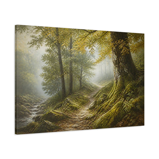 Main Mockup. Mossy Forest Path shown as canvas print