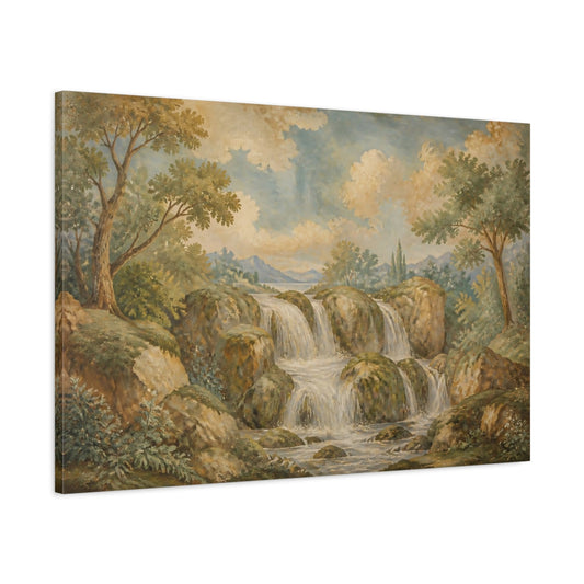 Main Mockup. Mossy Rock Waterfall shown as canvas print