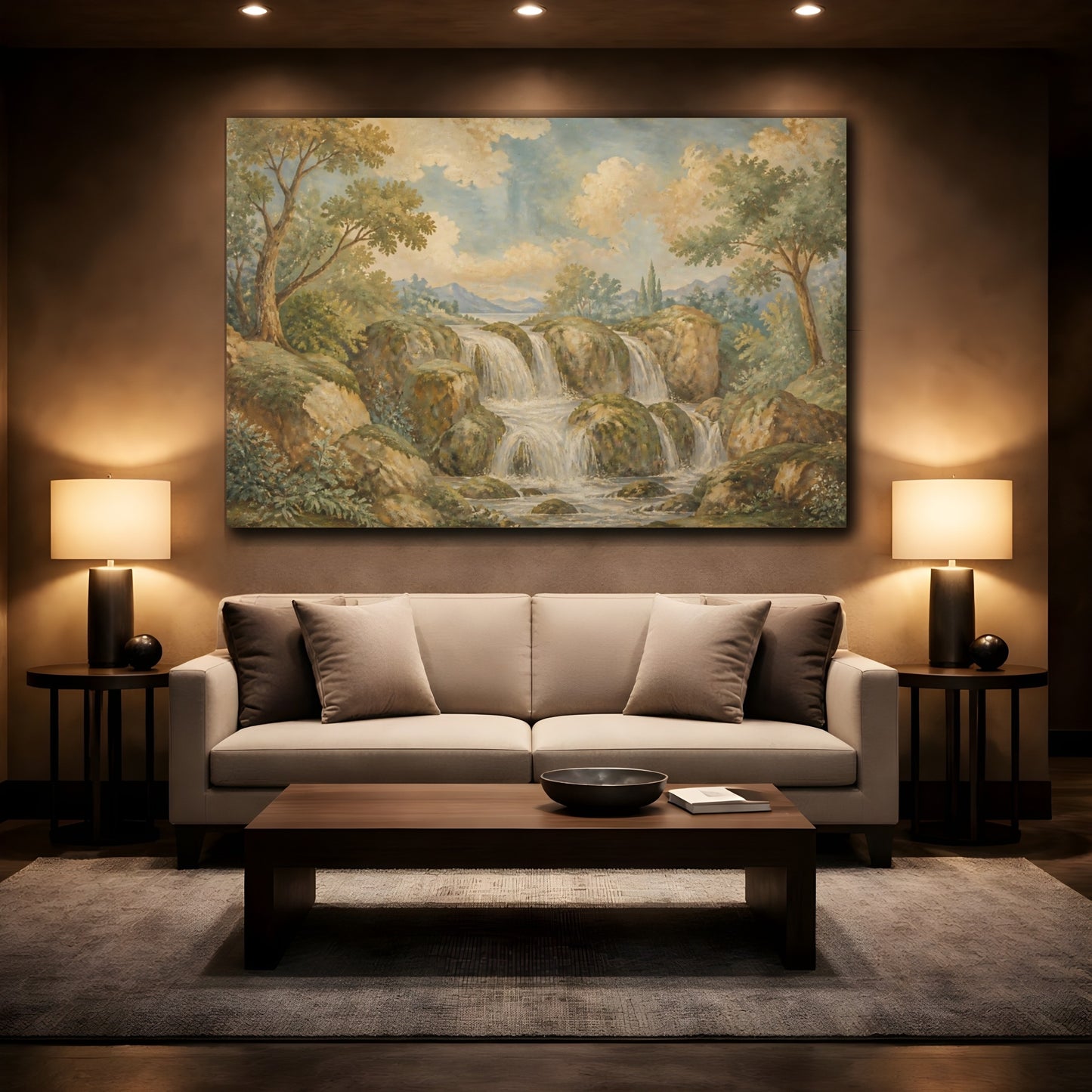 Mockup 2. Mossy Rock Waterfall shown as canvas print