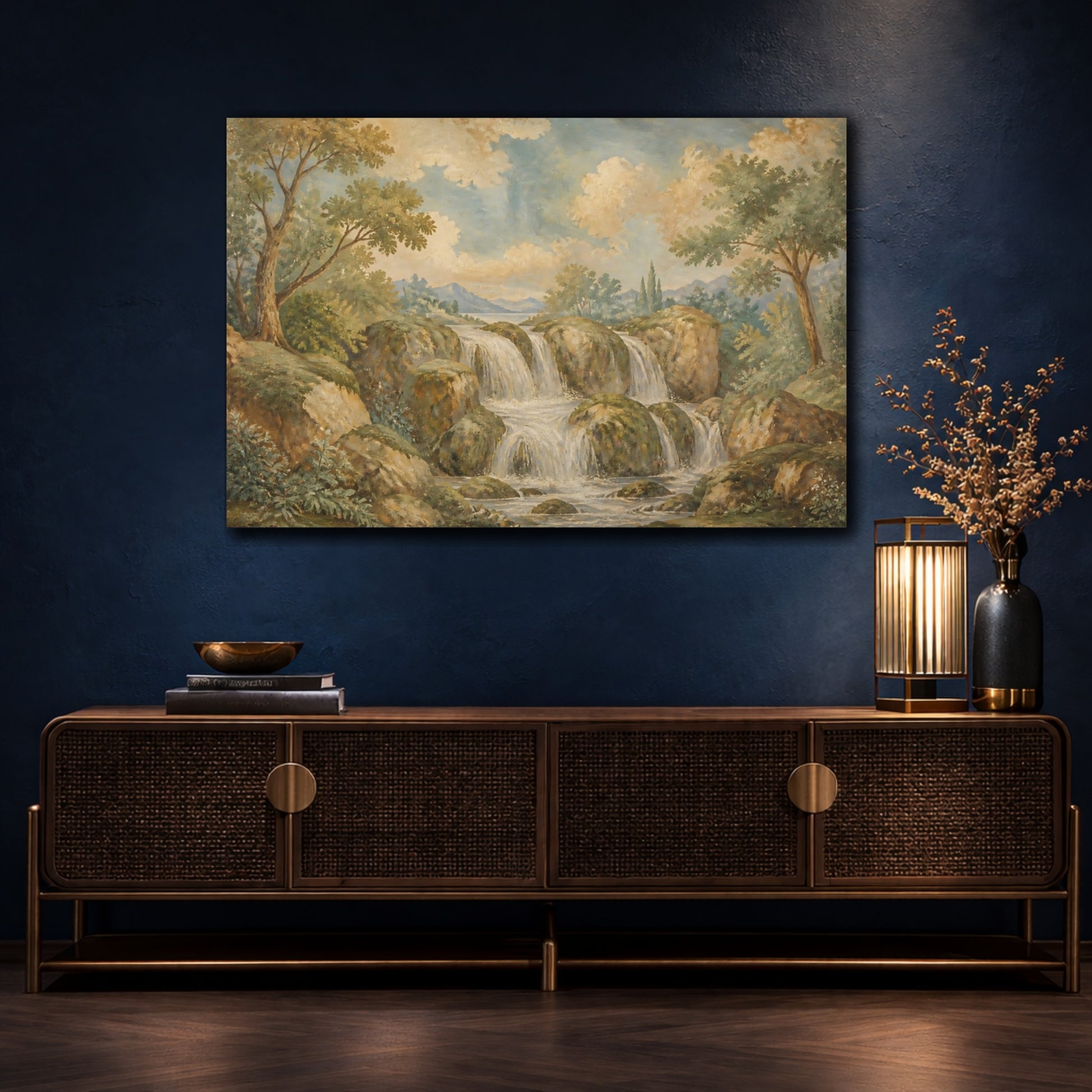 Mockup 4. Mossy Rock Waterfall shown as canvas print