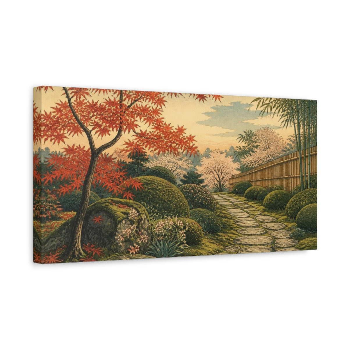 Side Mockup 3. Mossy Stone Garden Path shown as canvas print