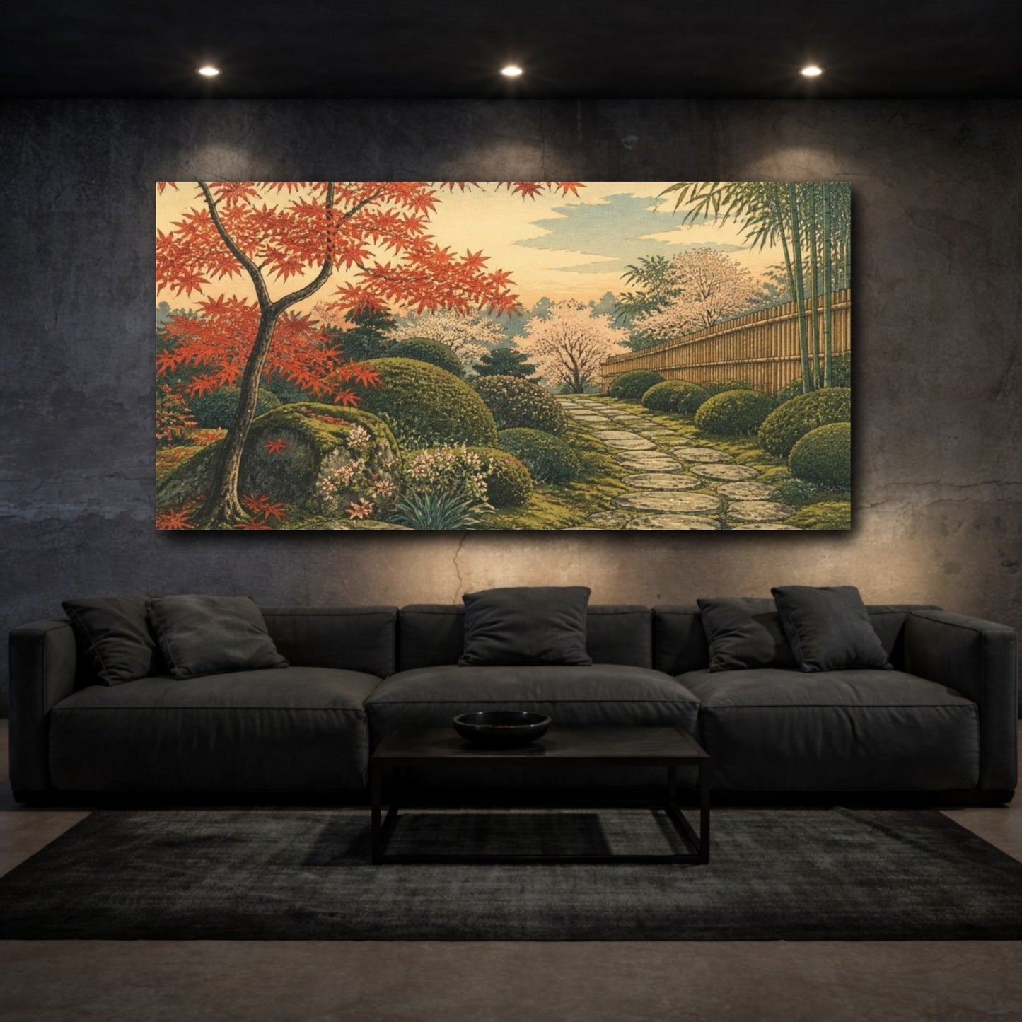 Mockup 3. Mossy Stone Garden Path shown as canvas print