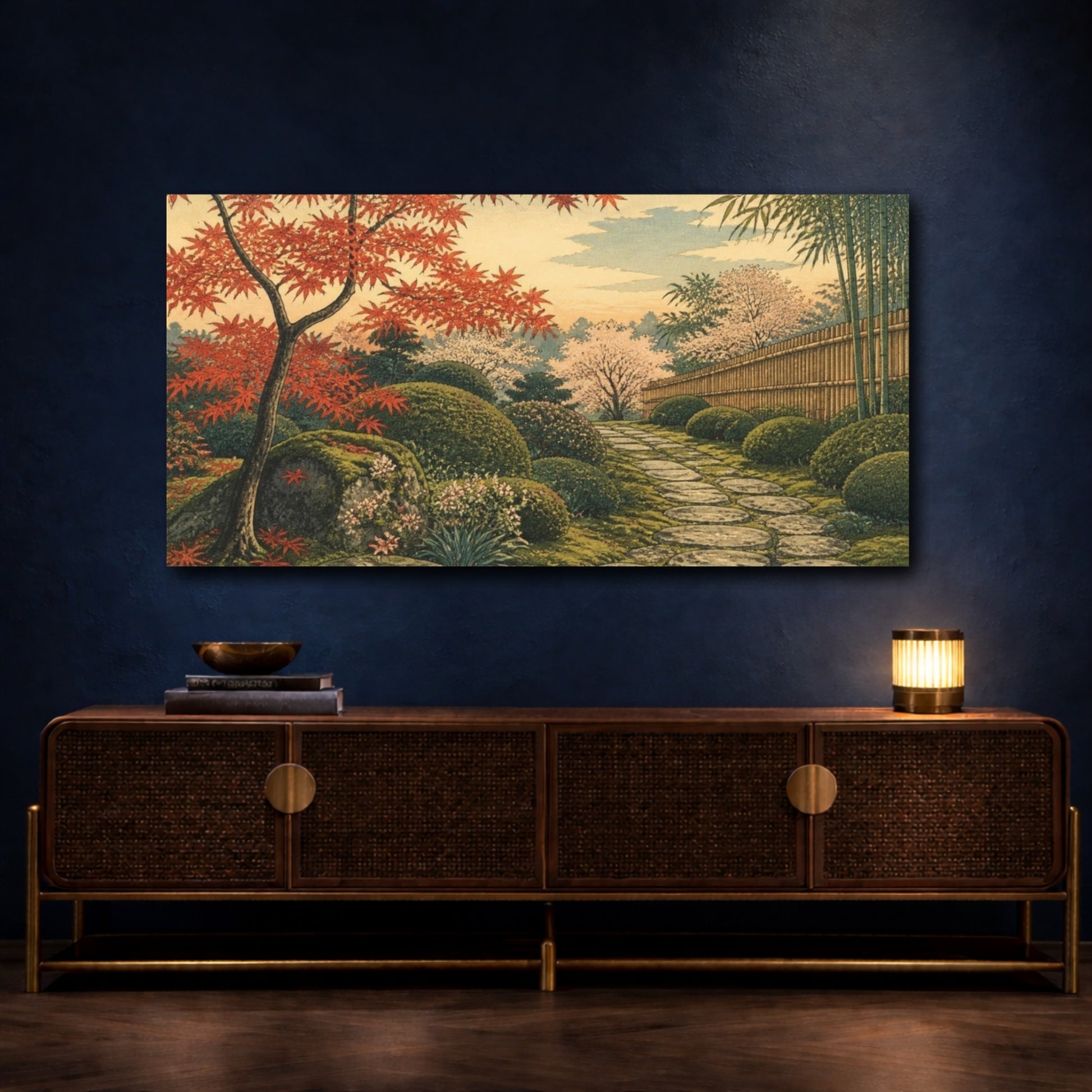 Mockup 4. Mossy Stone Garden Path shown as canvas print
