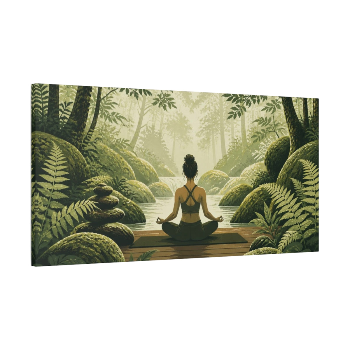 Main Mockup. Mossy Stream Yoga shown as canvas print