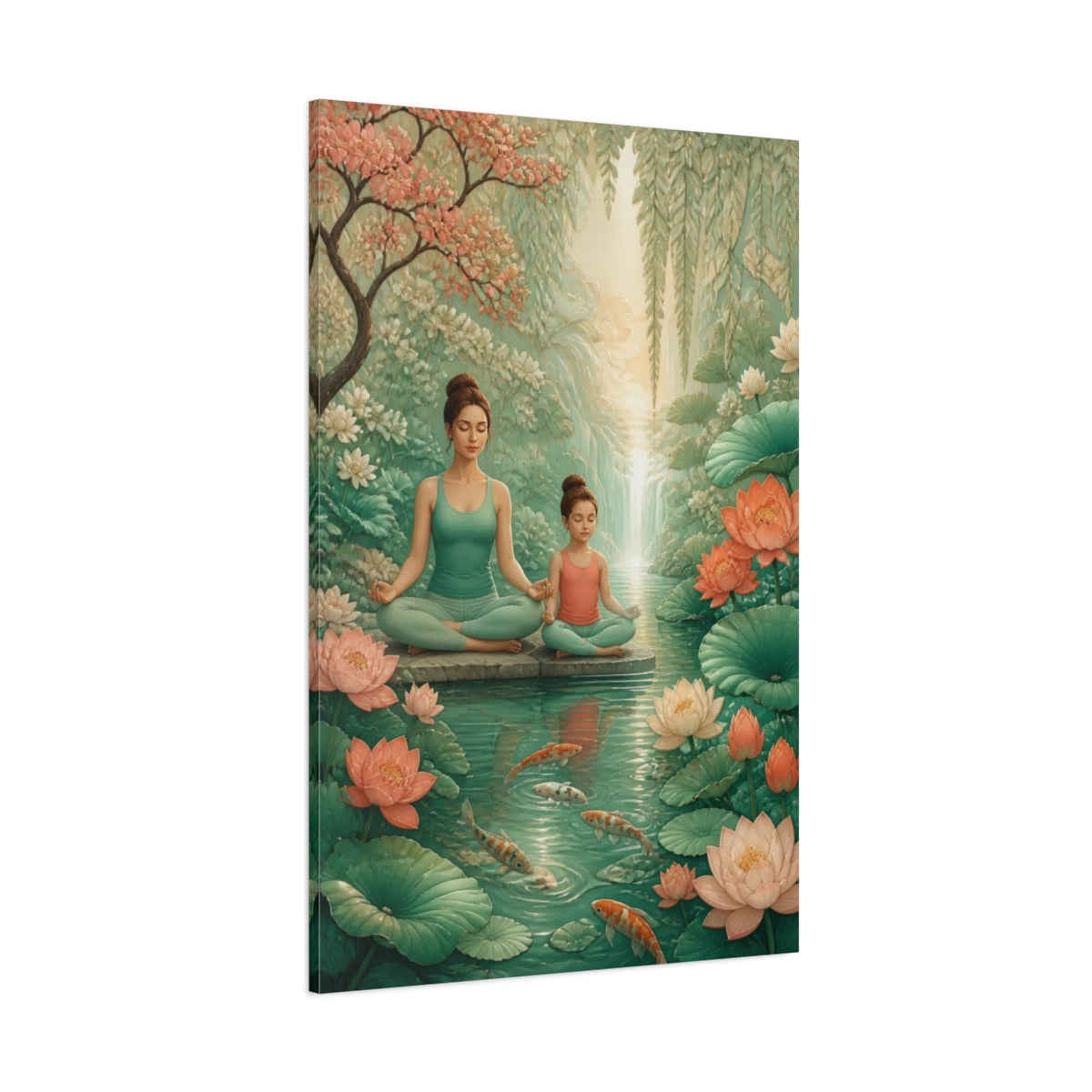 Side Mockup 1. Mother & Child Yoga shown as canvas print