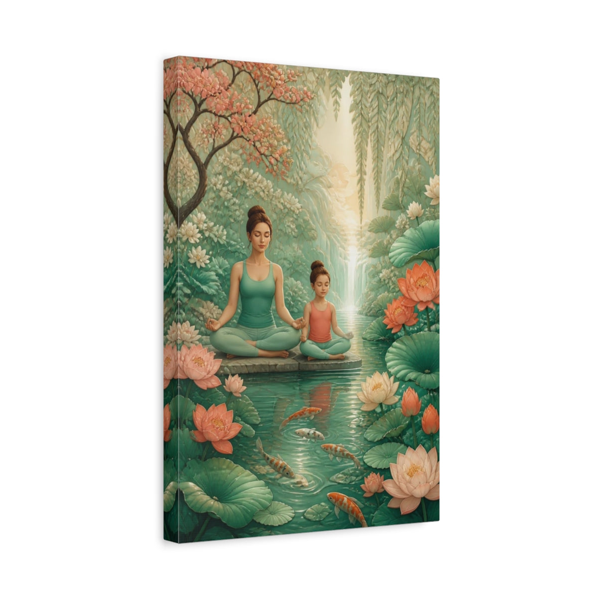 Side Mockup 4. Mother & Child Yoga shown as canvas print