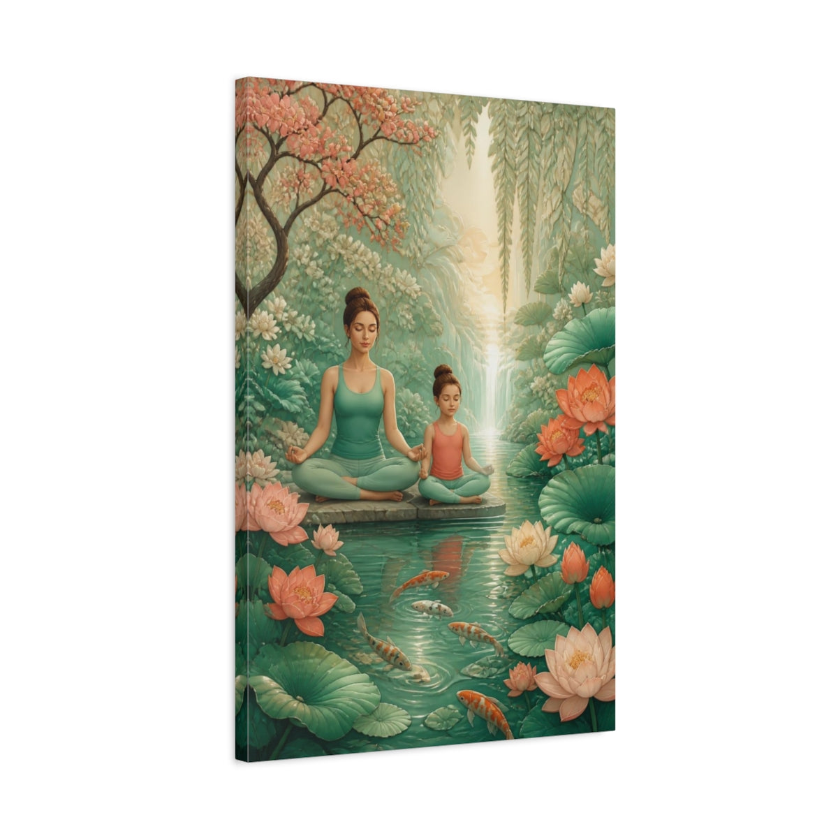 Side Mockup 2. Mother & Child Yoga shown as canvas print