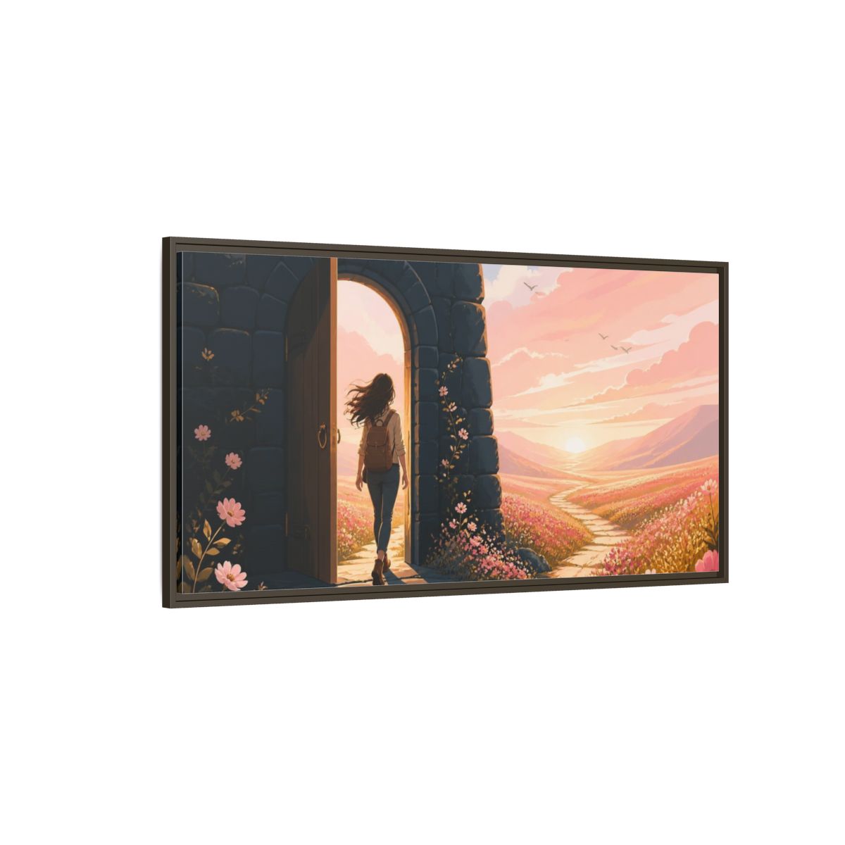 Side Mockup 4. Motivation: Doorway To Dawn shown as framed canvas print