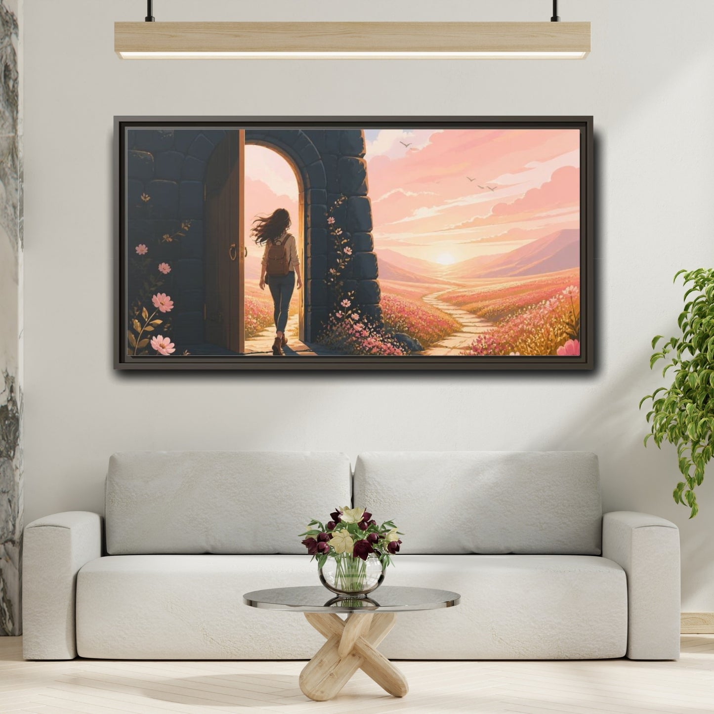 Mockup 2. Motivation: Doorway To Dawn shown as framed canvas print