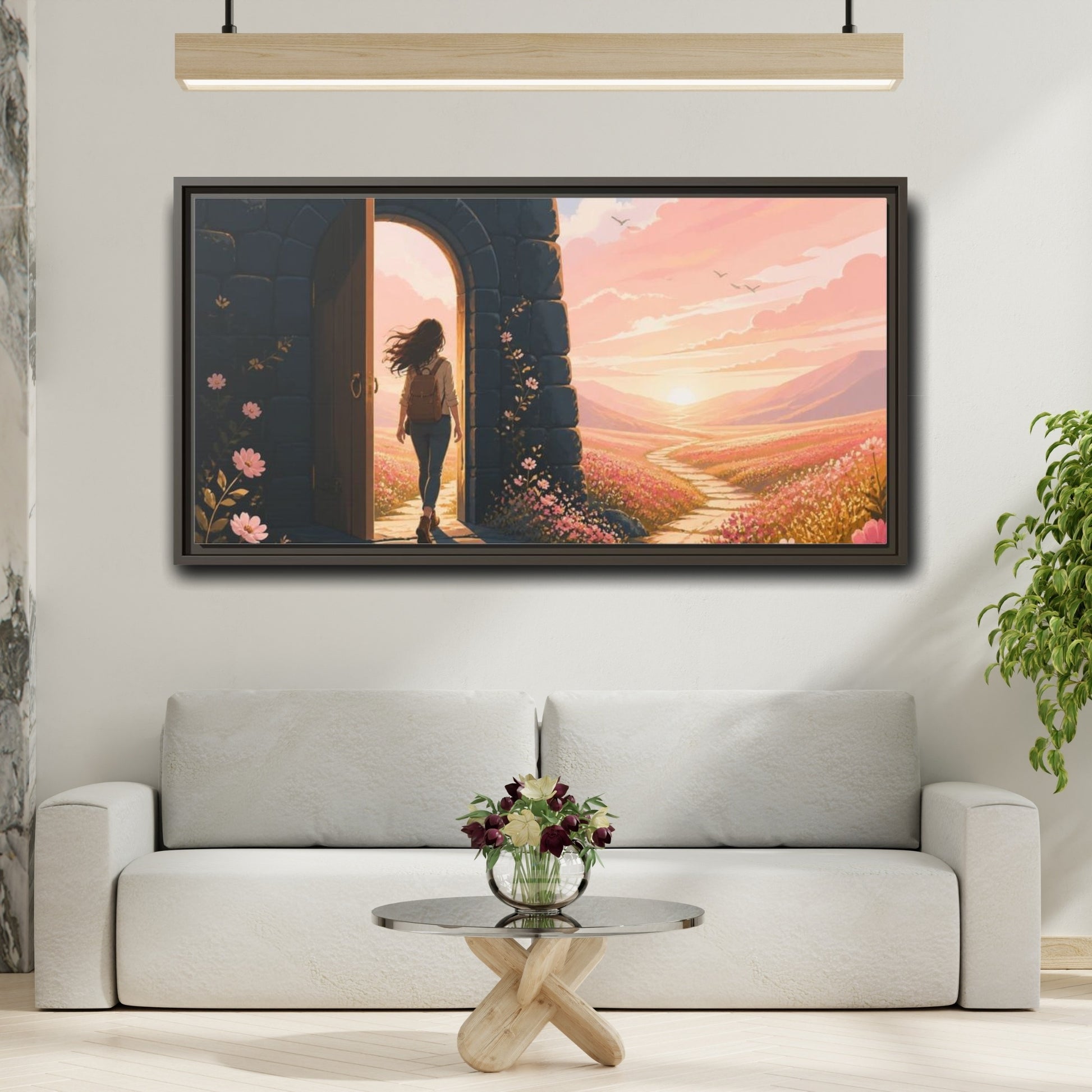 Mockup 2. Motivation: Doorway To Dawn shown as framed canvas print