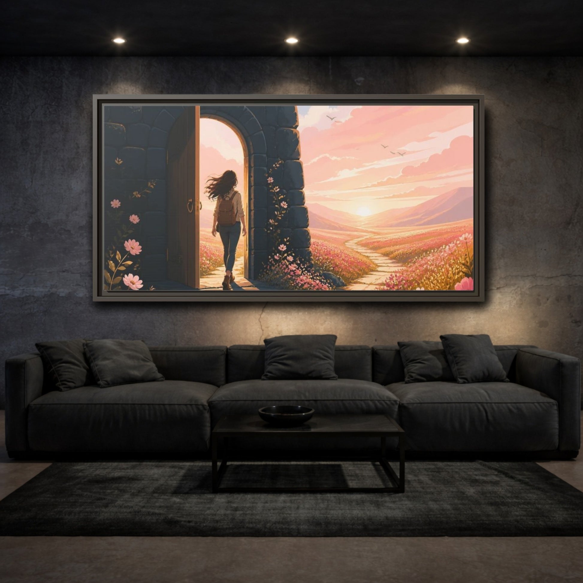 Mockup 3. Motivation: Doorway To Dawn shown as framed canvas print
