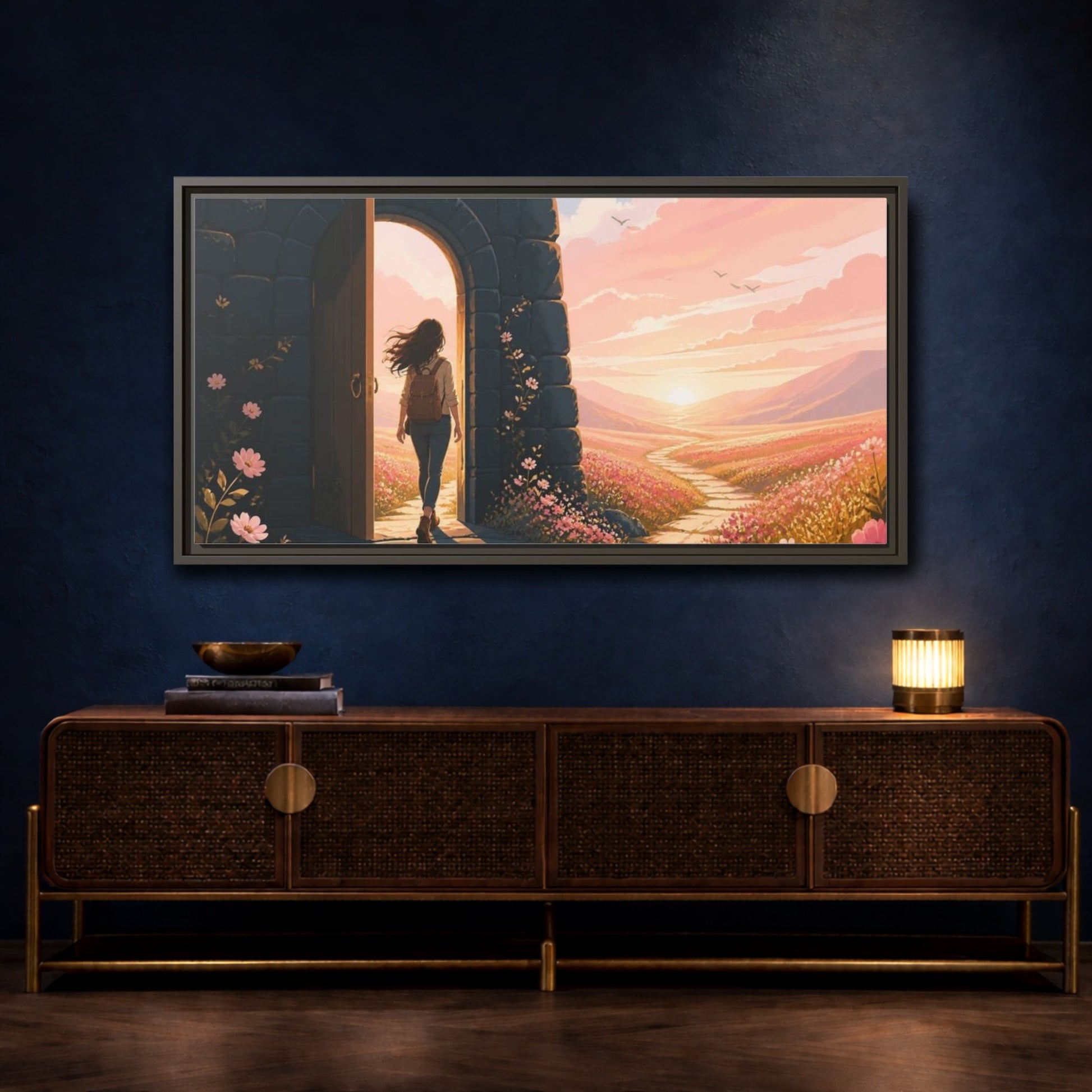 Mockup 4. Motivation: Doorway To Dawn shown as framed canvas print