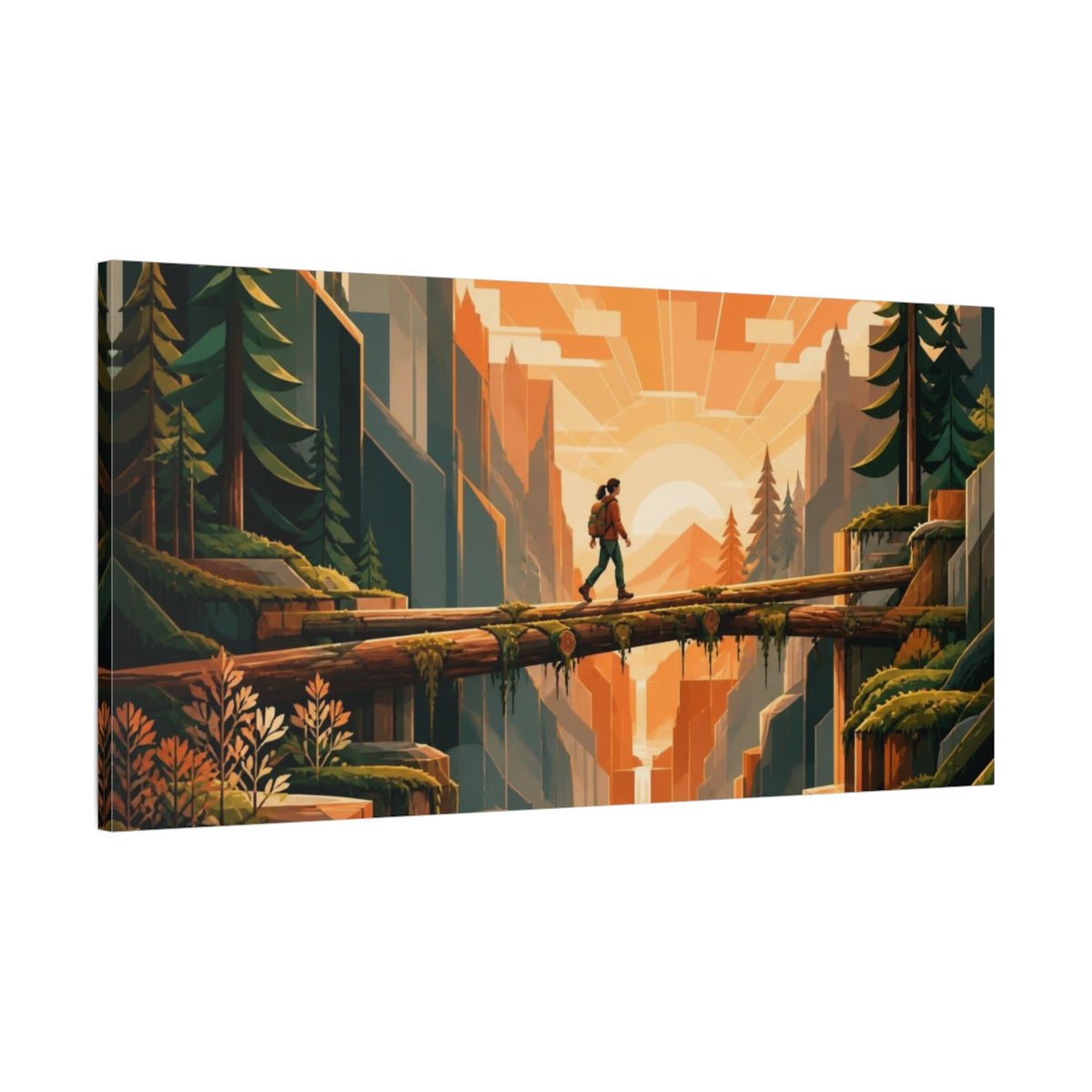 Main Mockup. Motivation: Hiker On Bridge shown as canvas print