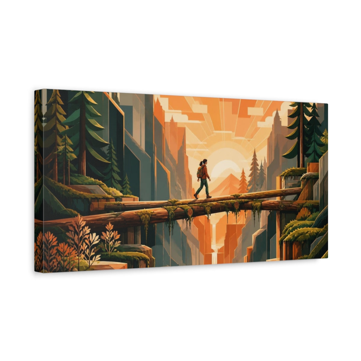 Side Mockup 3. Motivation: Hiker On Bridge shown as canvas print