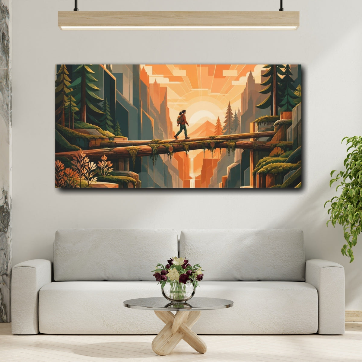 Mockup 2. Motivation: Hiker On Bridge shown as canvas print