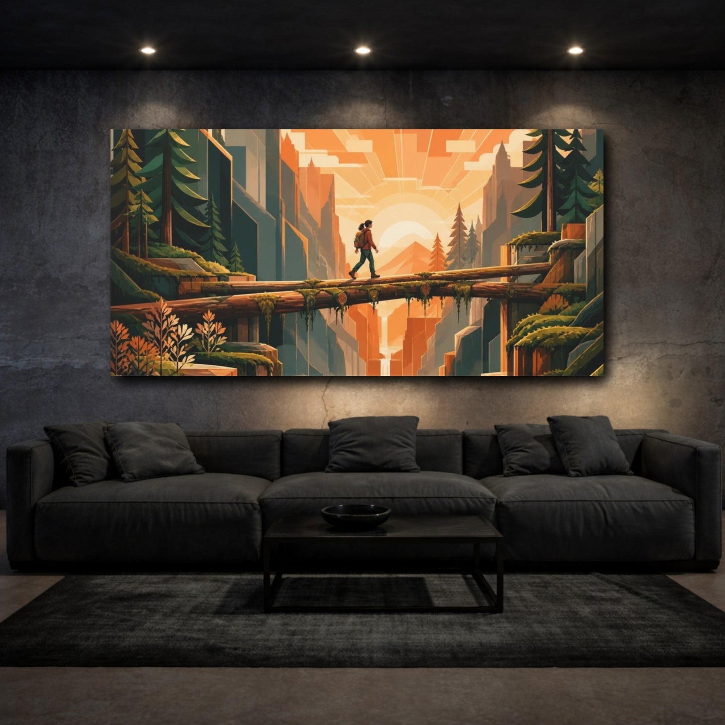 Mockup 3. Motivation: Hiker On Bridge shown as canvas print