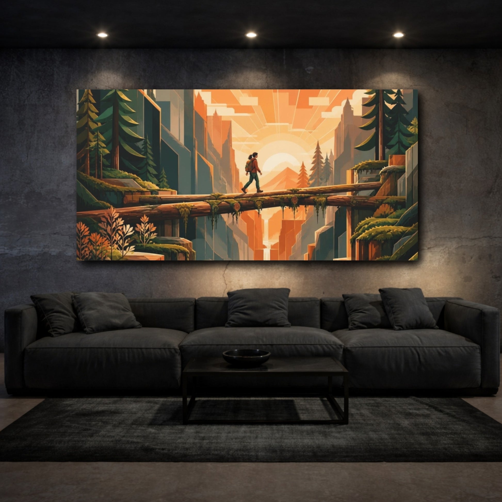 Mockup 3. Motivation: Hiker On Bridge shown as canvas print