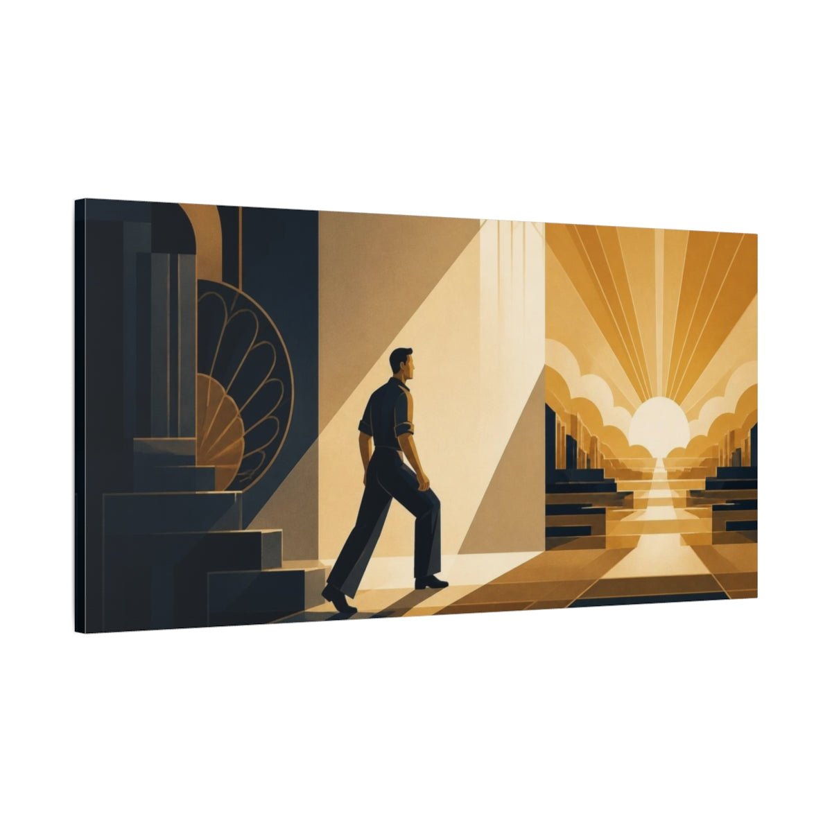 Main Mockup. Motivation: Man At Sunrise shown as canvas print