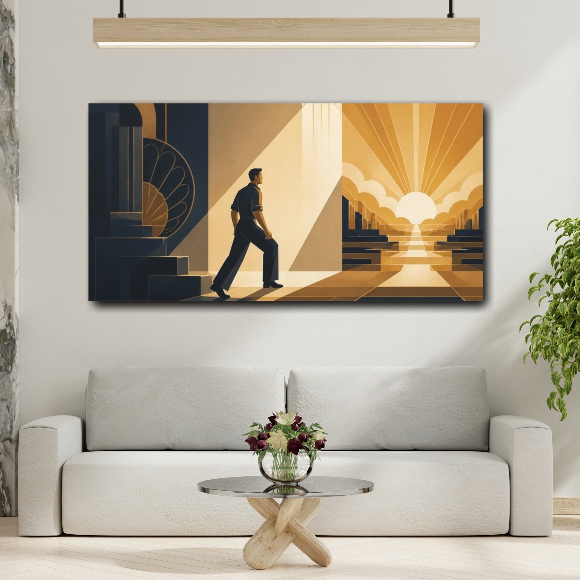 Mockup 2. Motivation: Man At Sunrise shown as canvas print