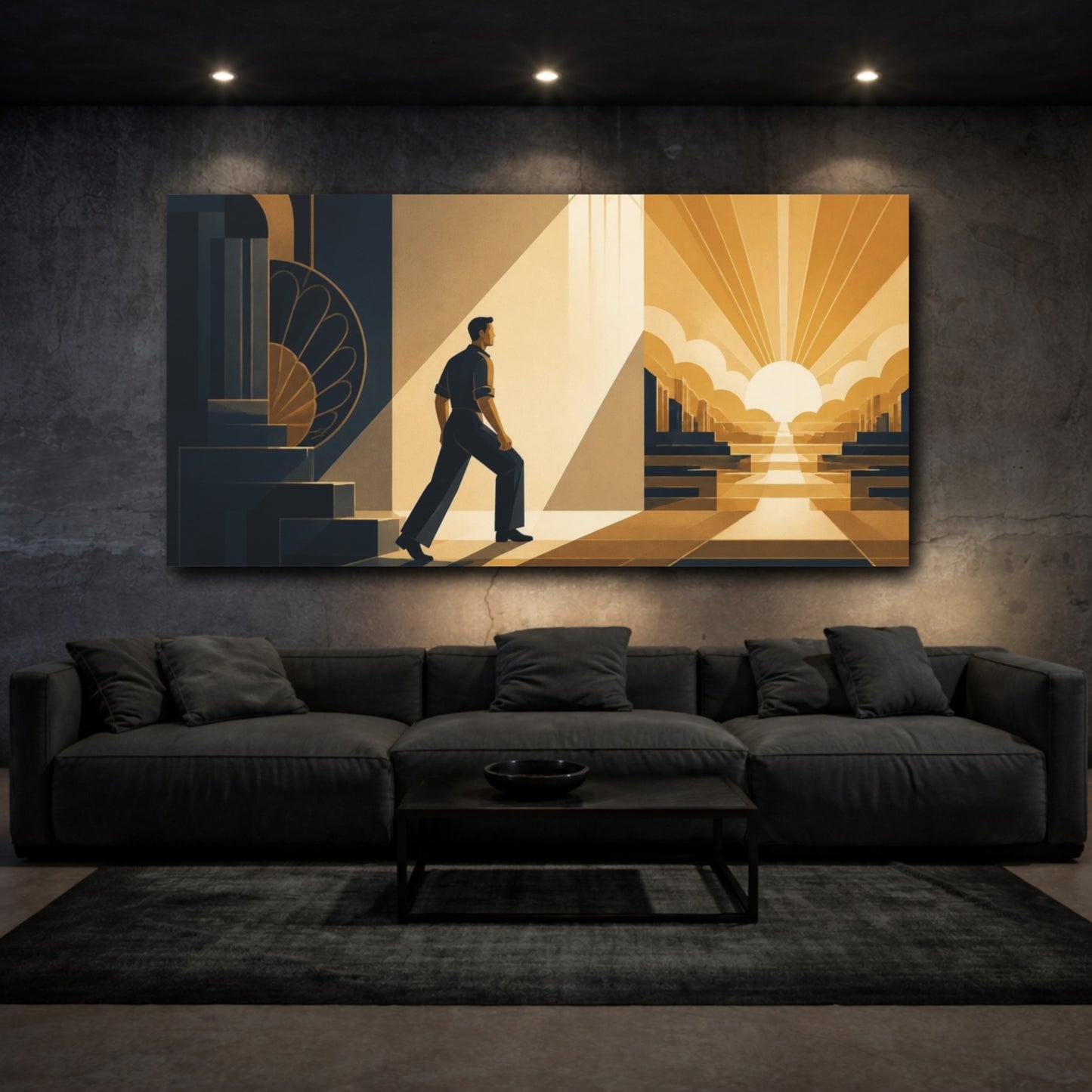 Mockup 3. Motivation: Man At Sunrise shown as canvas print